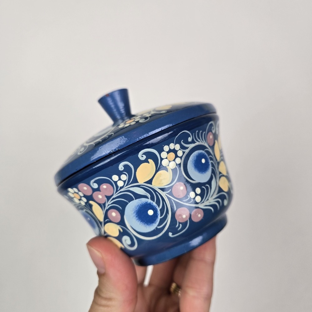 Floral Painted Russian Trinket Box Storage Box With A Lid